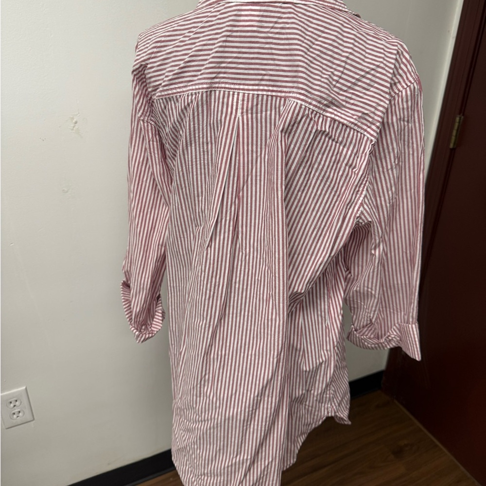 Burgundy and White Striped Button-Up Tunic Shirt Old Navy XXL - Picture 2 of 3